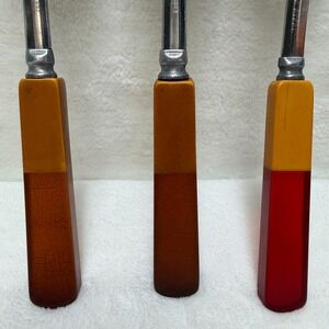 Vintage Mid Century Spoons Mixed Color Two Tone Bakelite Handles Set 3